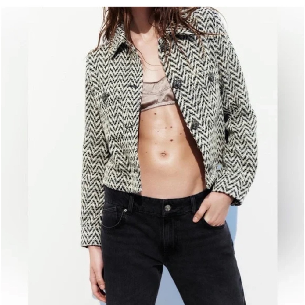 Zara Black and White Patterned Blazer